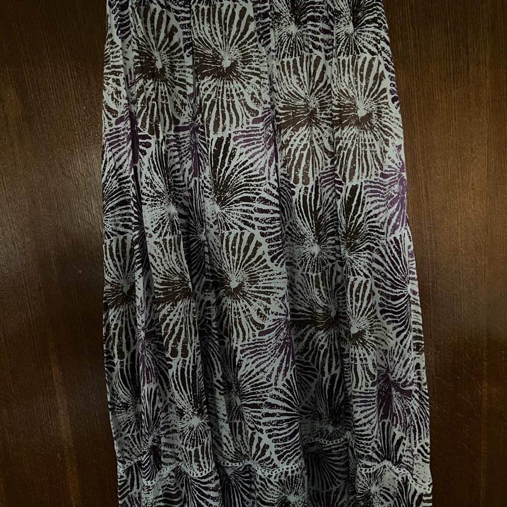 Gray and White Pleated Maxi A-Line Skirt